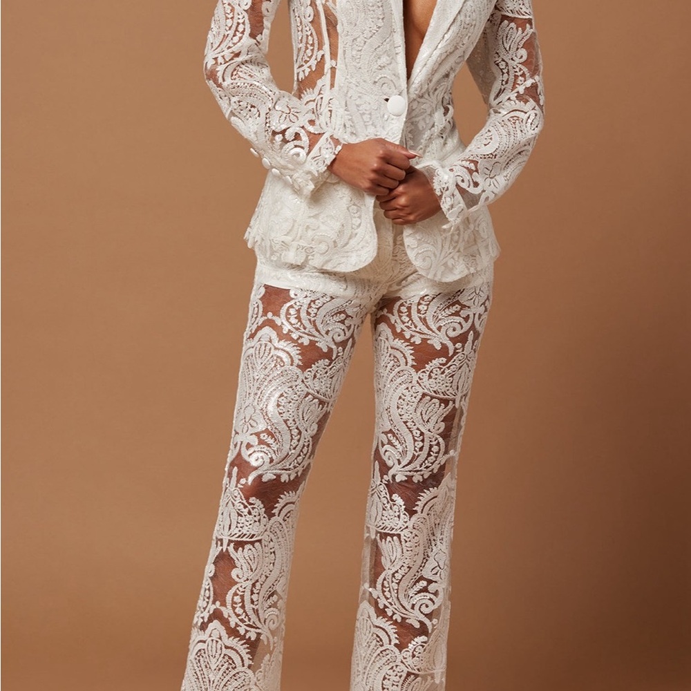 Fashion Nova Elegant Lace Pantsuit in Cream